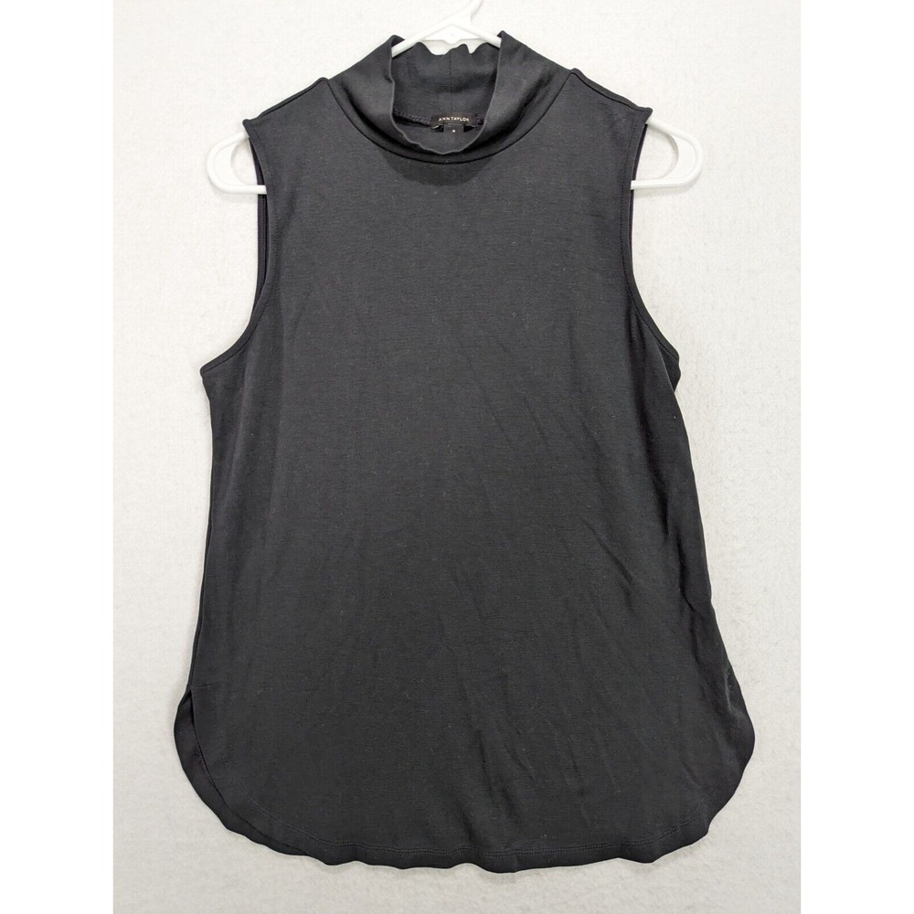Ann Taylor Tunic Top Size M Sleeveless Mock Neck Rayon Blend Black